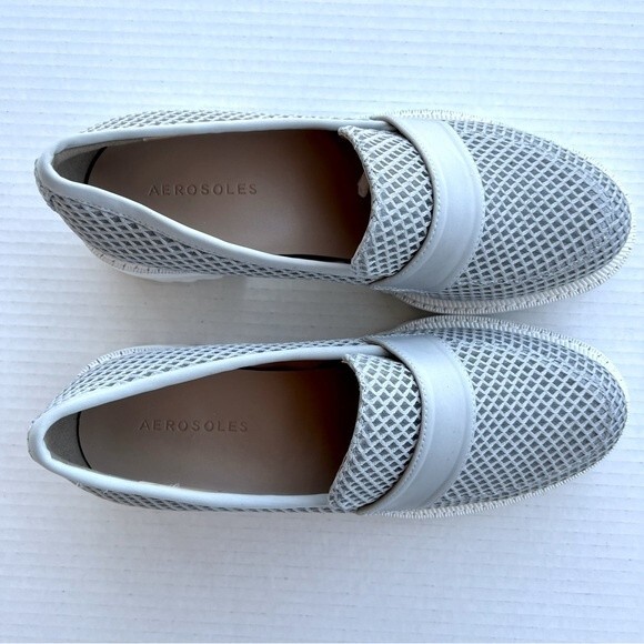 Aerosoles Ronnie Gray Mesh Fabric Preppy Loafers White Platform Soles Women 8 - Picture 8 of 16